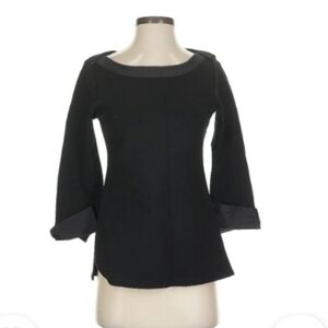 Chanel Employee Logo Quilted Uniform‎ Shirt 3/4 Sleeve Top Black Small